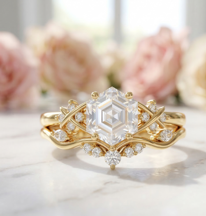 hexagon engagement ring wedding band