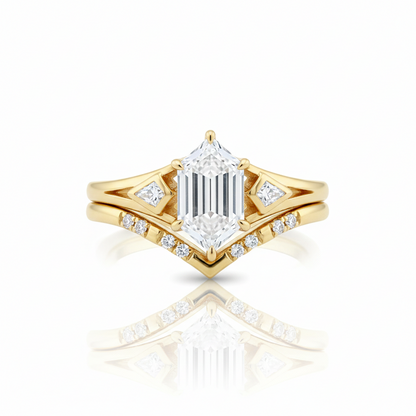 1.65 Ct Hexagon Lab Grown Diamond Engagement Ring Set