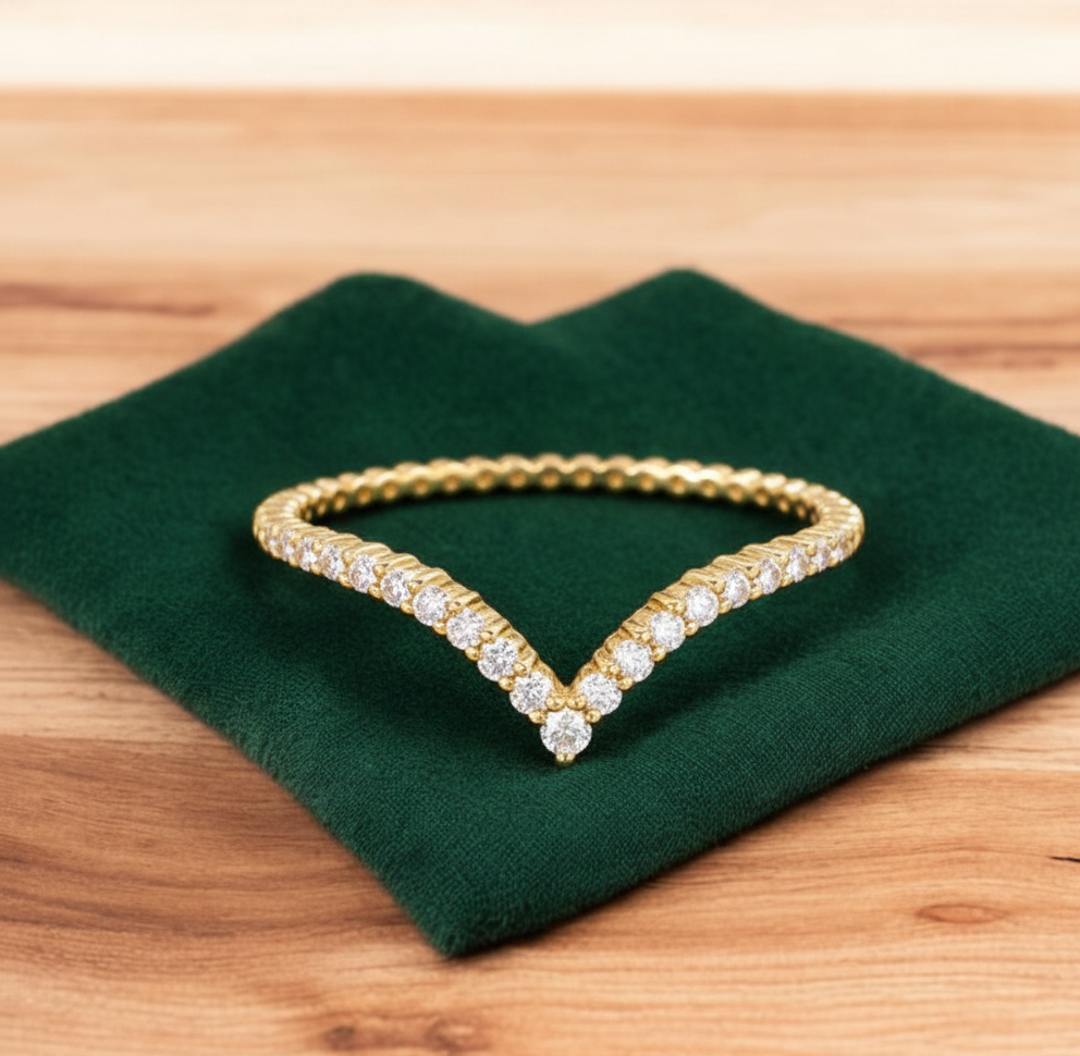 0.110 Ct White Gold Moissanite Chevron Wedding Band Ring