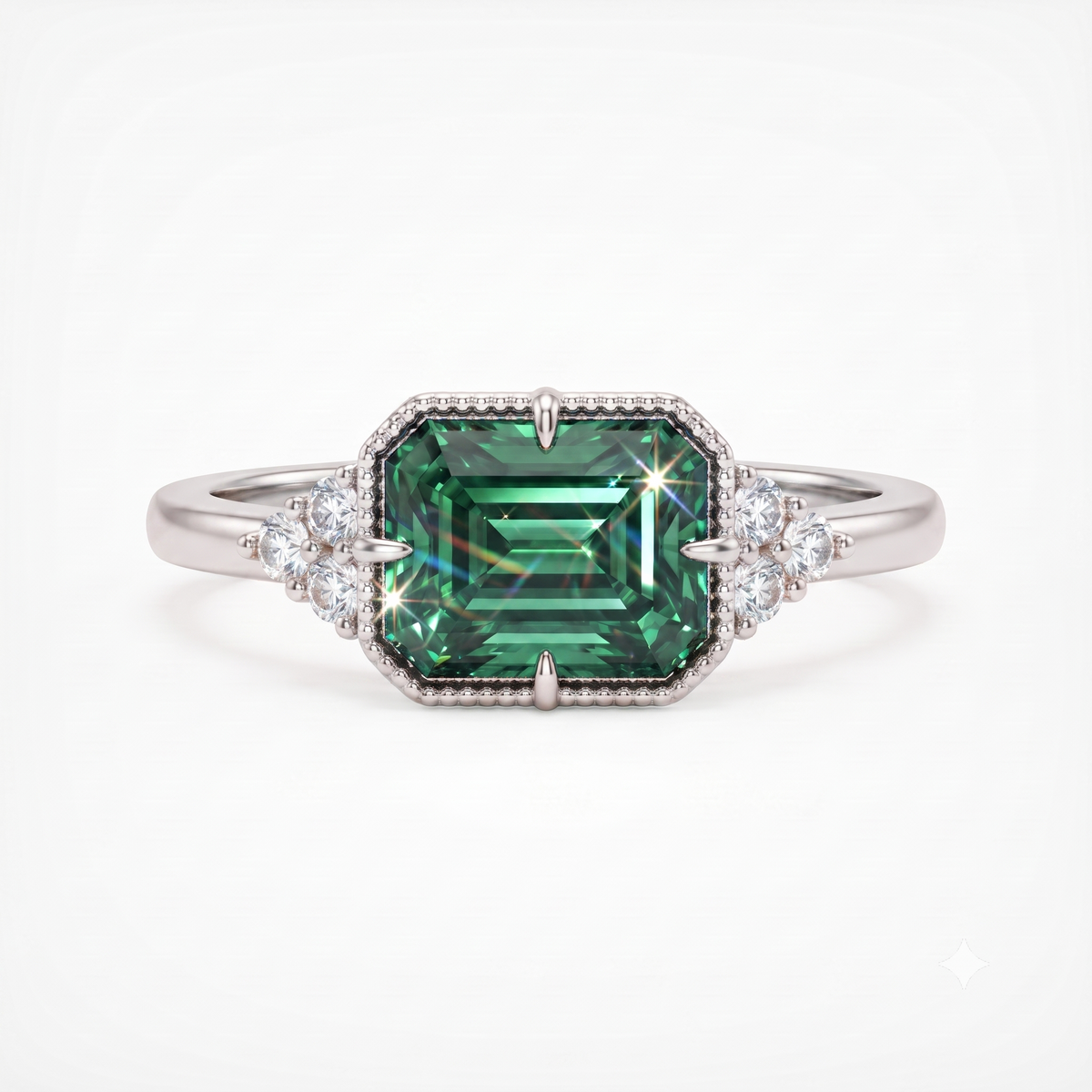 Blue Green Emerald Cut Lab-Grown Engagement Ring