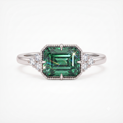 Blue Green Emerald Cut Lab-Grown Engagement Ring