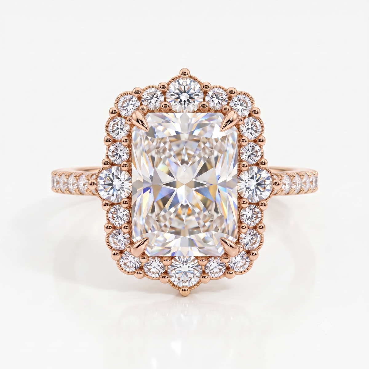 Vintage Halo 3CT Radiant cut engagement ring