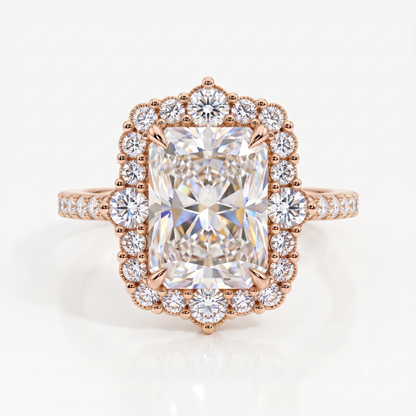 Vintage Halo 3CT Radiant cut engagement ring