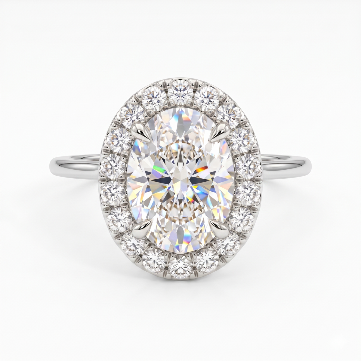 1.0ct Oval Cut Halo Lab-Grown Engagement Ring