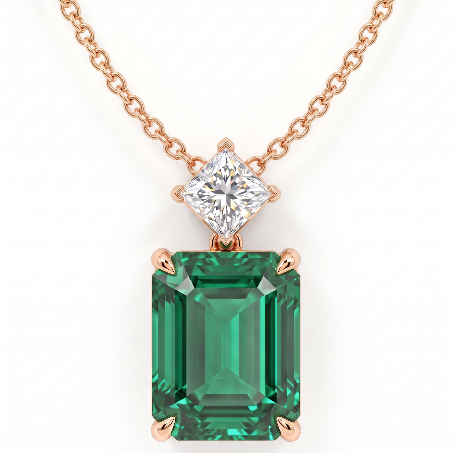 5 Ct Emerald Cut Green Gemstone Lab Grown Diamond Necklace