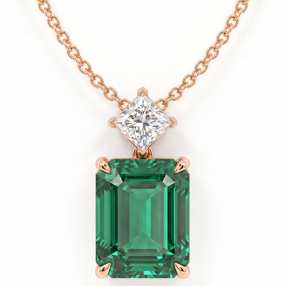 5 Ct Emerald Cut Green Gemstone Lab Grown Diamond Necklace