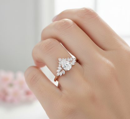 1.70 Ct Pear Lab Diamond Bridal Set – Vintage Cluster Ring