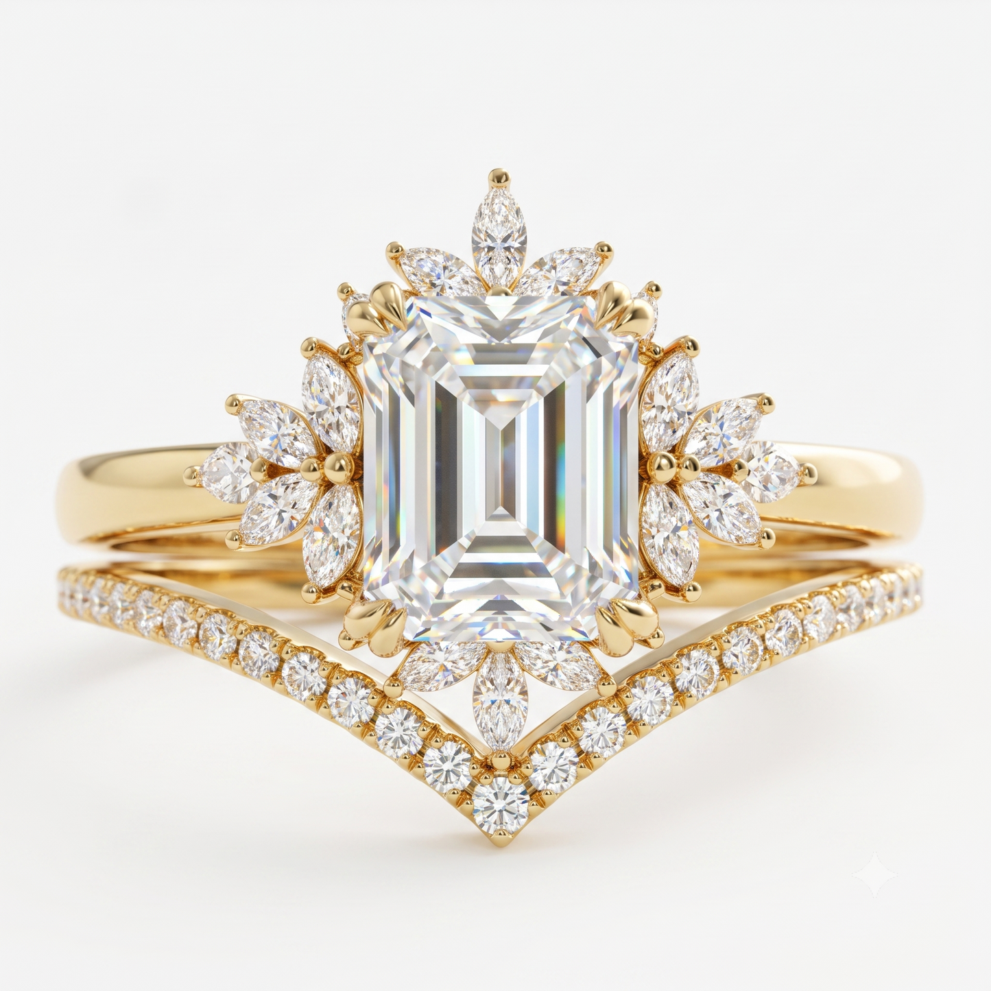 1.70 Ct Emerald Cut Lab-Grown Engagement Ring Set