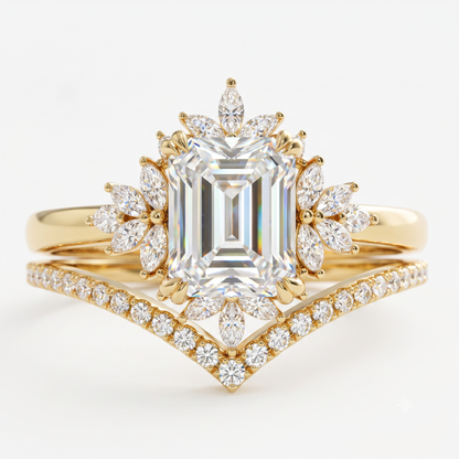 1.70 Ct Emerald Cut Lab-Grown Engagement Ring Set