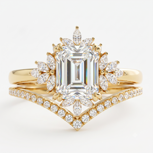 1.70 Ct Emerald Cut Lab-Grown Engagement Ring Set