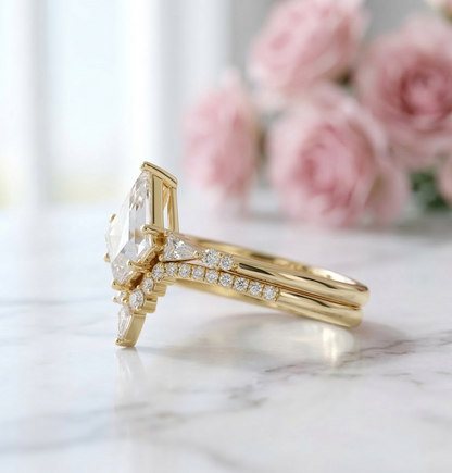 1.790CT Kite Cut Lab Diamond Engagement Ring Set
