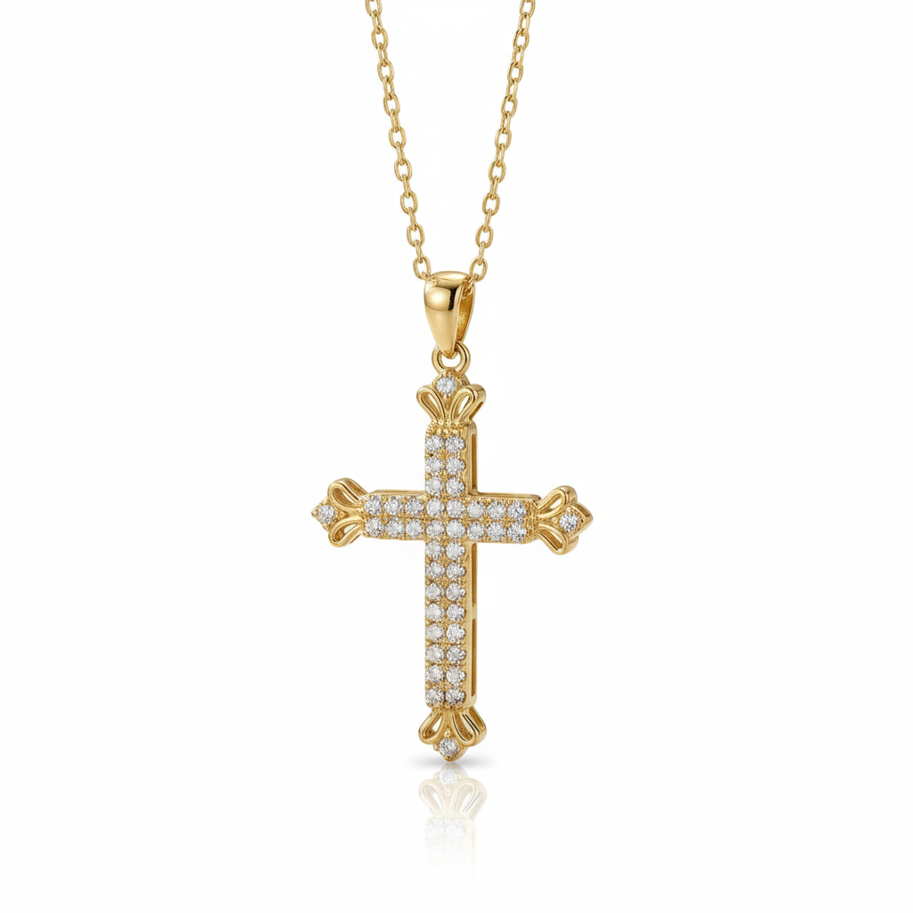 0.600Ct Lab-Grown Cross Necklace 14K Solid Gold Pendant