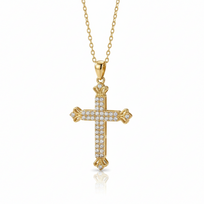 0.600Ct Lab-Grown Cross Necklace 14K Solid Gold Pendant