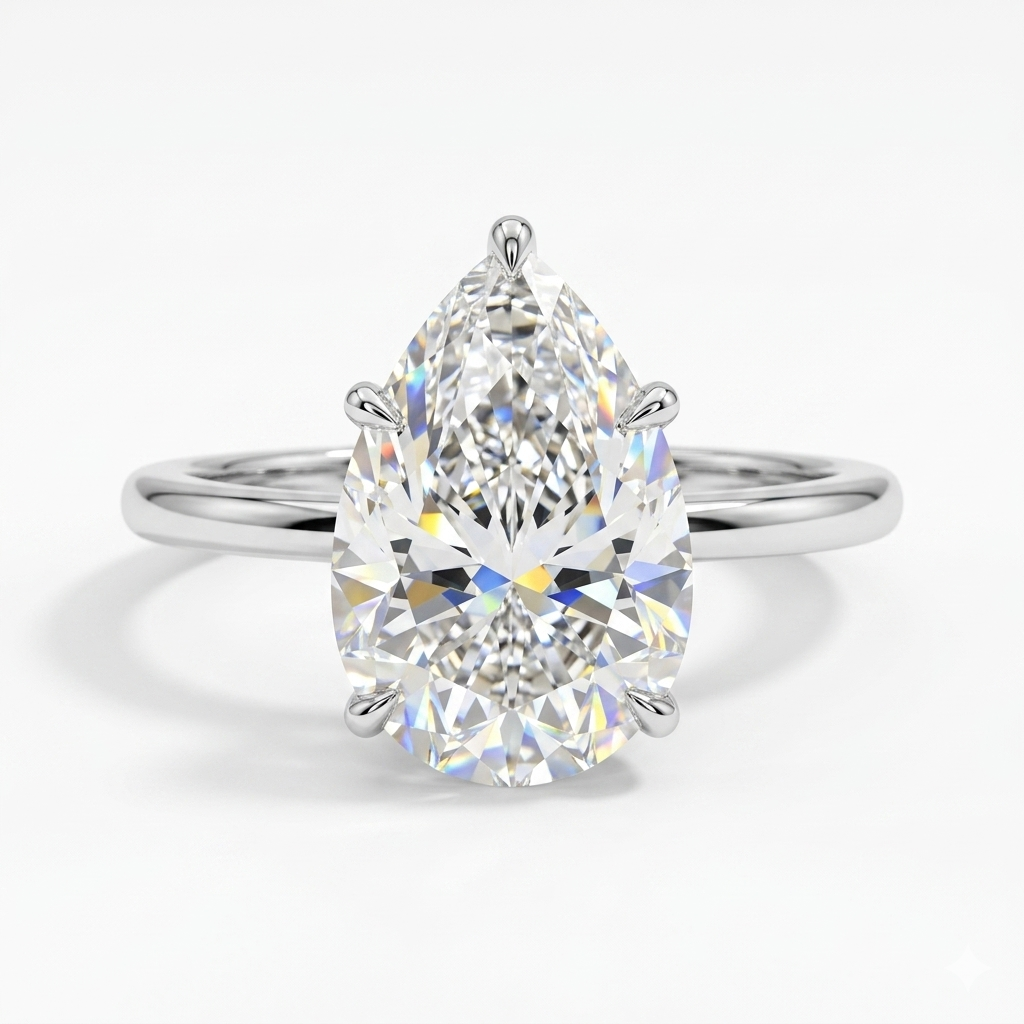 1.08 CT Pear Cut Lab Grown Diamond Solitaire Engagement Ring
