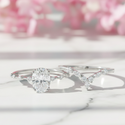 1.50 Ct Oval Moissanite Engagement Ring Set – 14K Gold