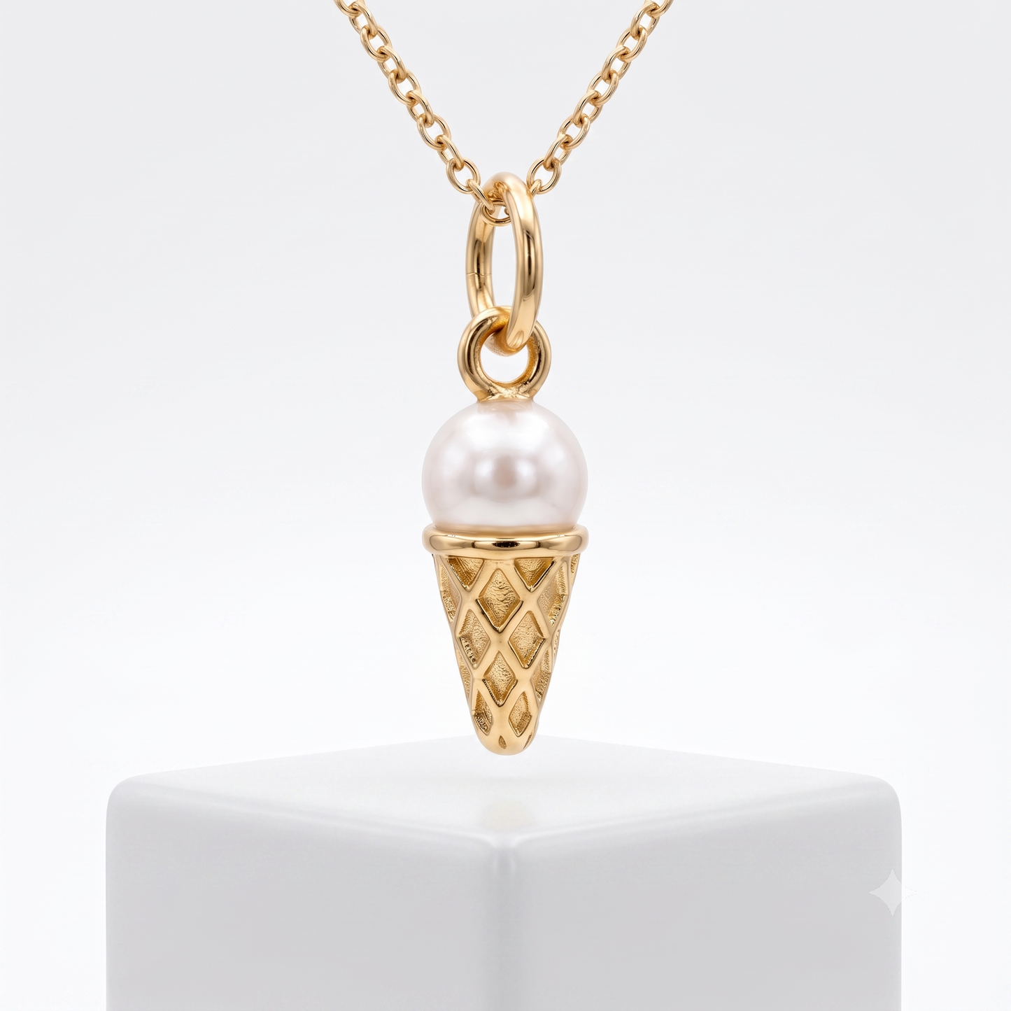 Pearl Ice Cream Cone Pendant Necklace, 14K Gold
