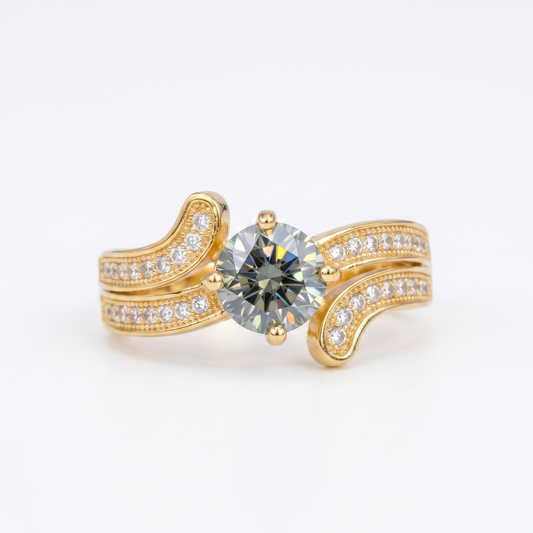 1.00 CTW Round Cut Gray Lab-Grown  Engagement Ring