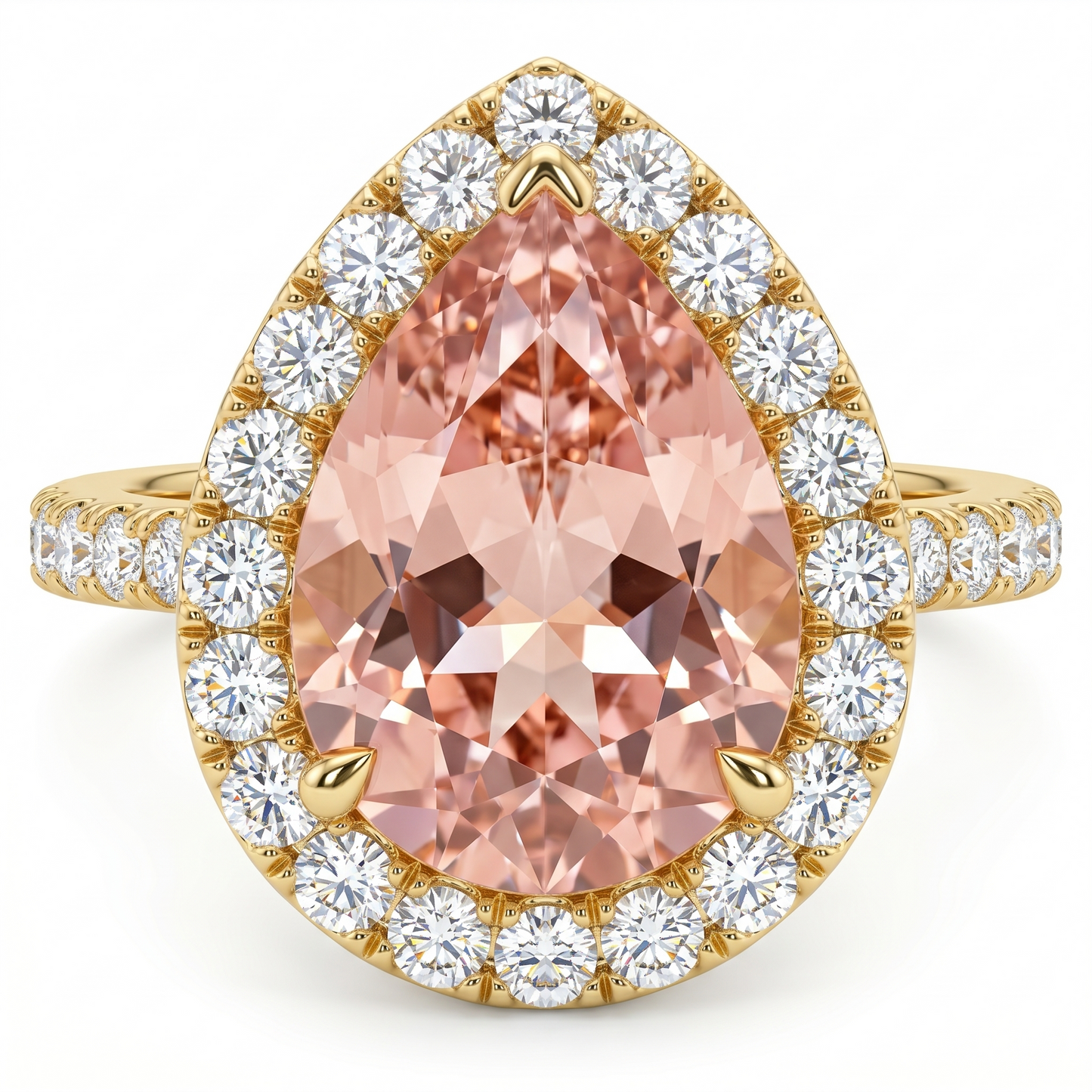2.00Ct Pear Morganite Halo Women's Engagement Ring 14k Rose Gold
