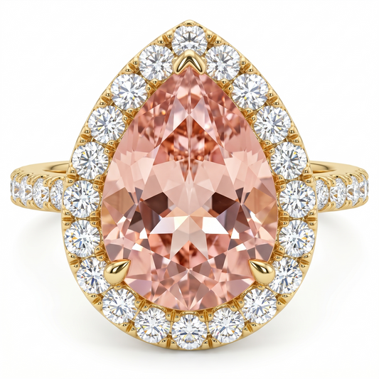2.00Ct Pear Morganite Halo Women's Engagement Ring 14k Rose Gold