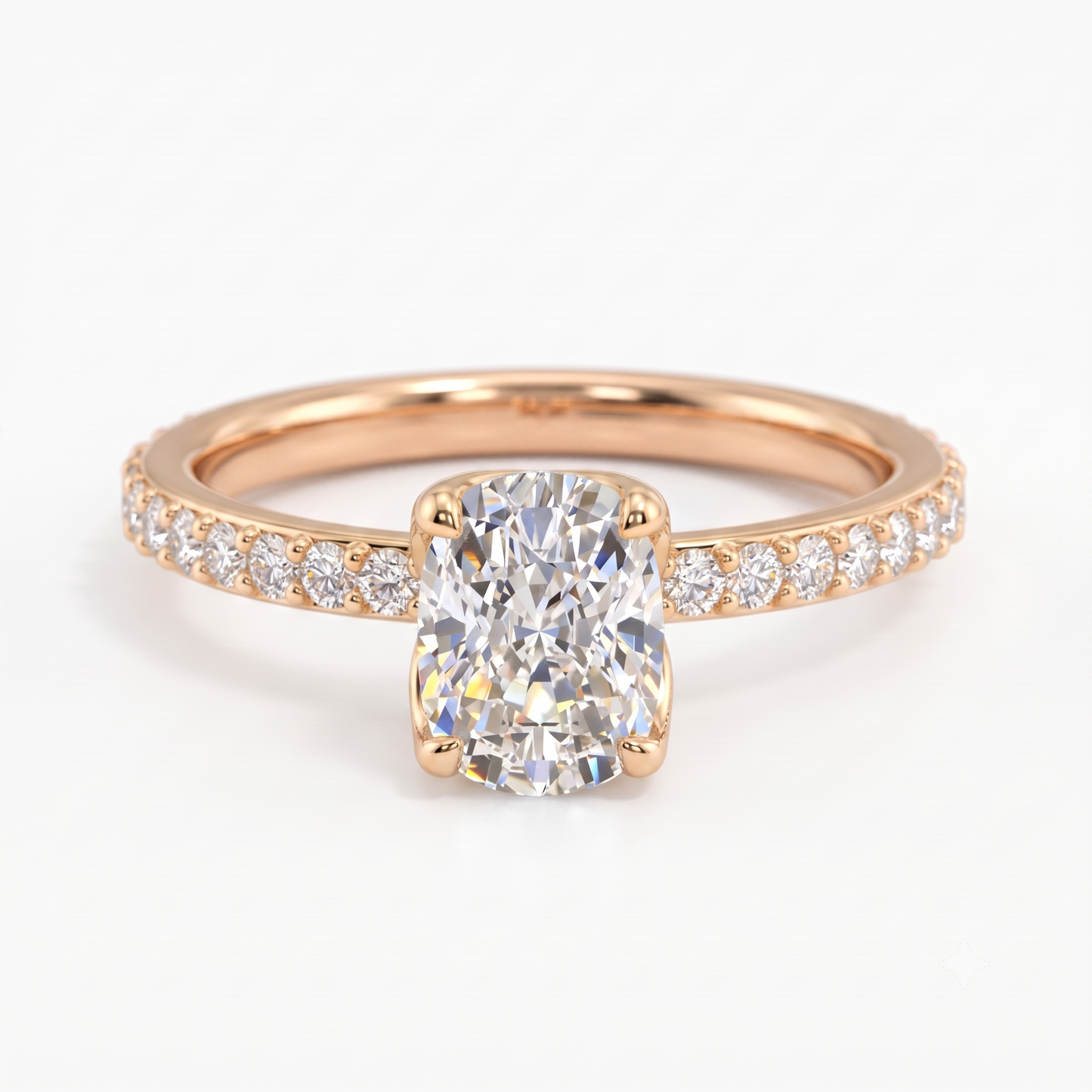 1. 5/8 ct Elongated Cushion Cut Lab Grown Diamond Solitaire Engagement Ring, Pave Wedding Ring