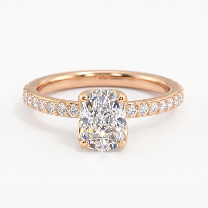 1. 5/8 ct Elongated Cushion Cut Lab Grown Diamond Solitaire Engagement Ring, Pave Wedding Ring