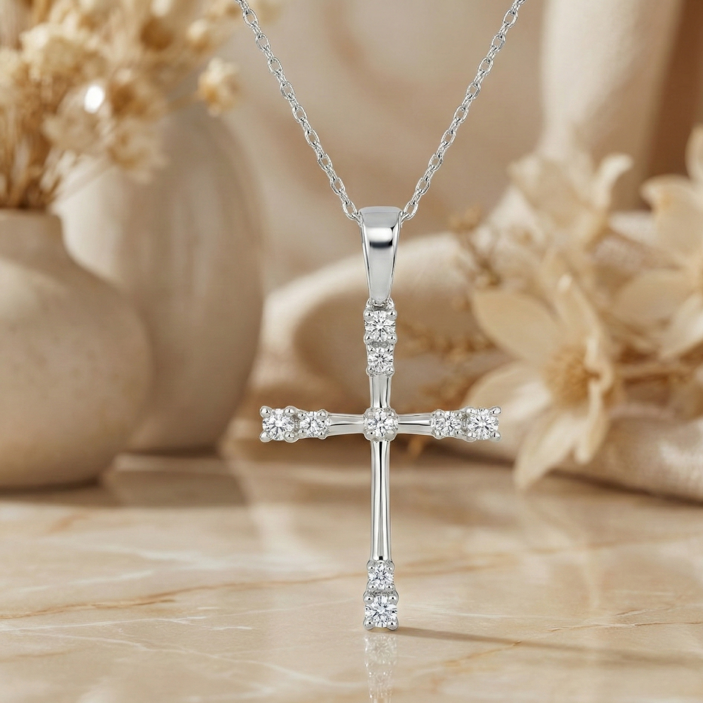 0.160 CT Moissanite Cross Necklace in 14K Gold