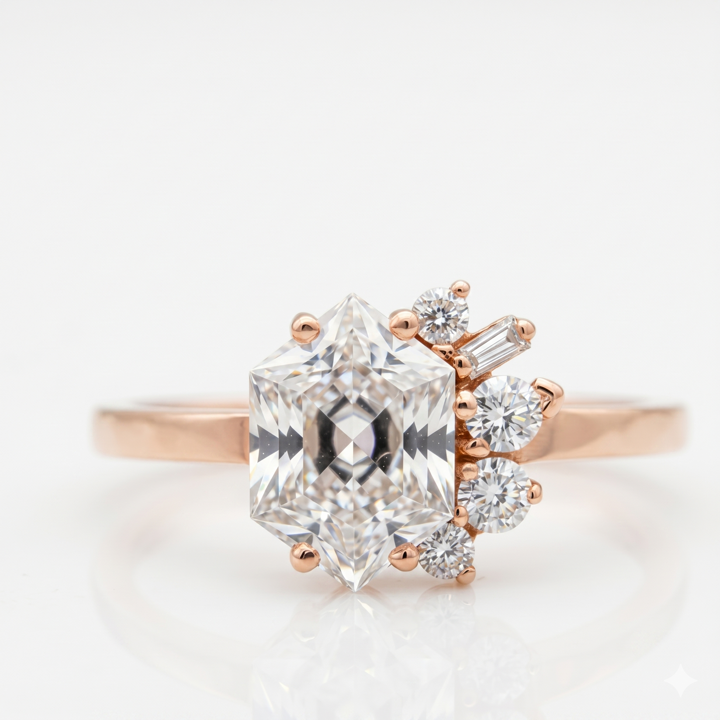 Hexagon Engagement Ring 1.65 CT – Geometric Cluster 14K Gold Ring