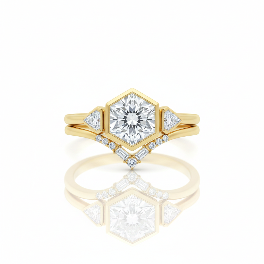 1.60 Ct Hexagon Lab Grown Diamond Bezel Engagement Ring