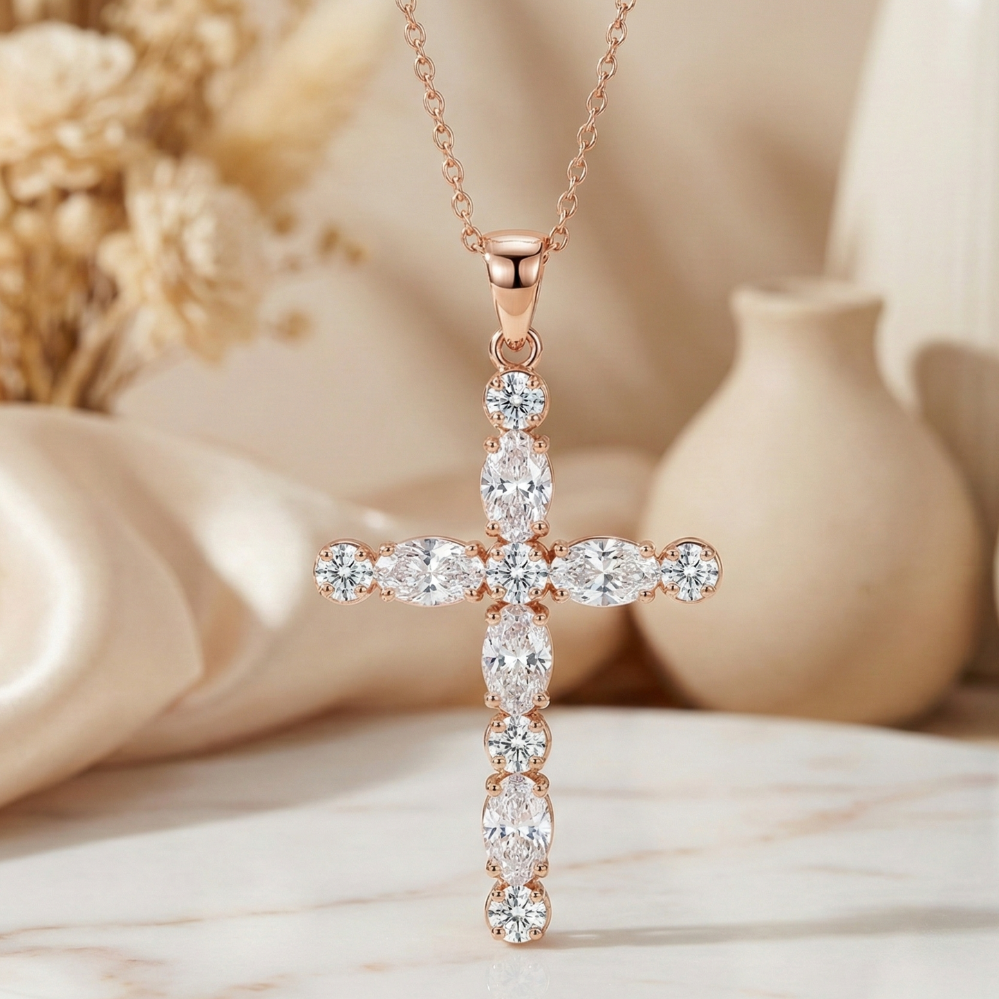 2.30ct Oval & Round cut Lab-Grown Cross Necklace