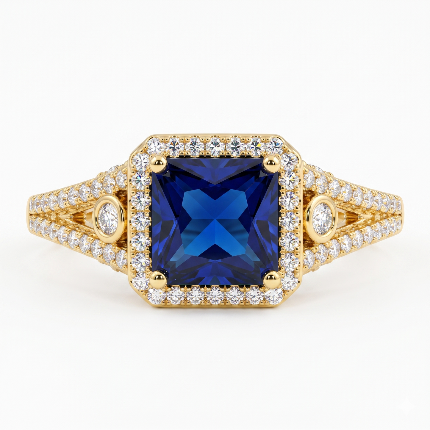 Brilliant 7mm Princess Cut Fancy Blue Lab Created Sapphire Anniversary Female Ring