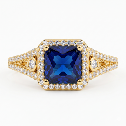 Brilliant 7mm Princess Cut Fancy Blue Lab Created Sapphire Anniversary Female Ring