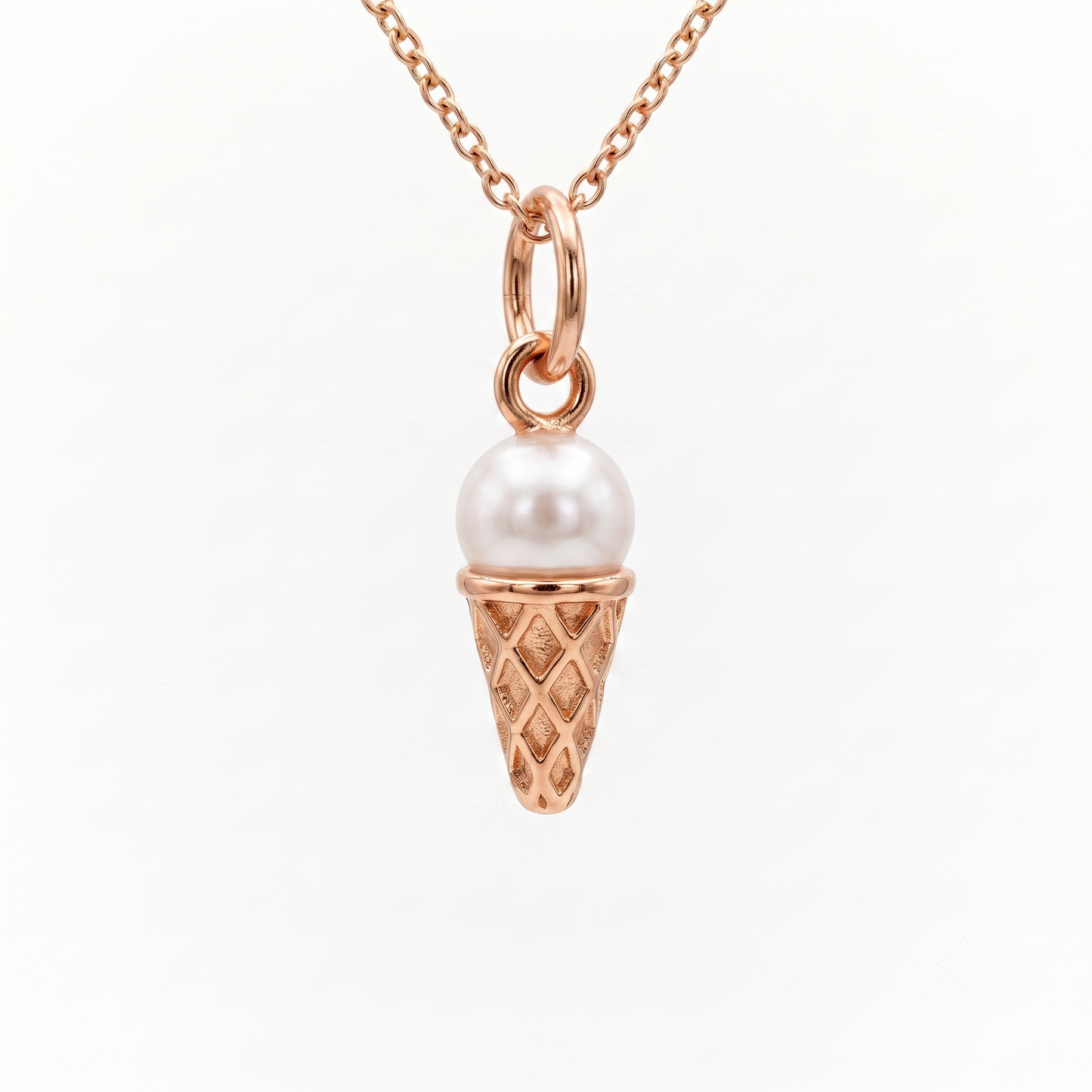 Pearl Ice Cream Cone Pendant Necklace, 14K Gold
