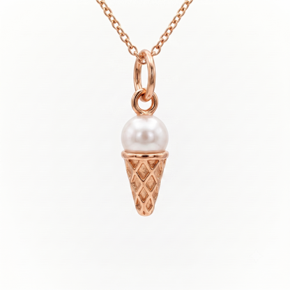 Pearl Ice Cream Cone Pendant Necklace, 14K Gold