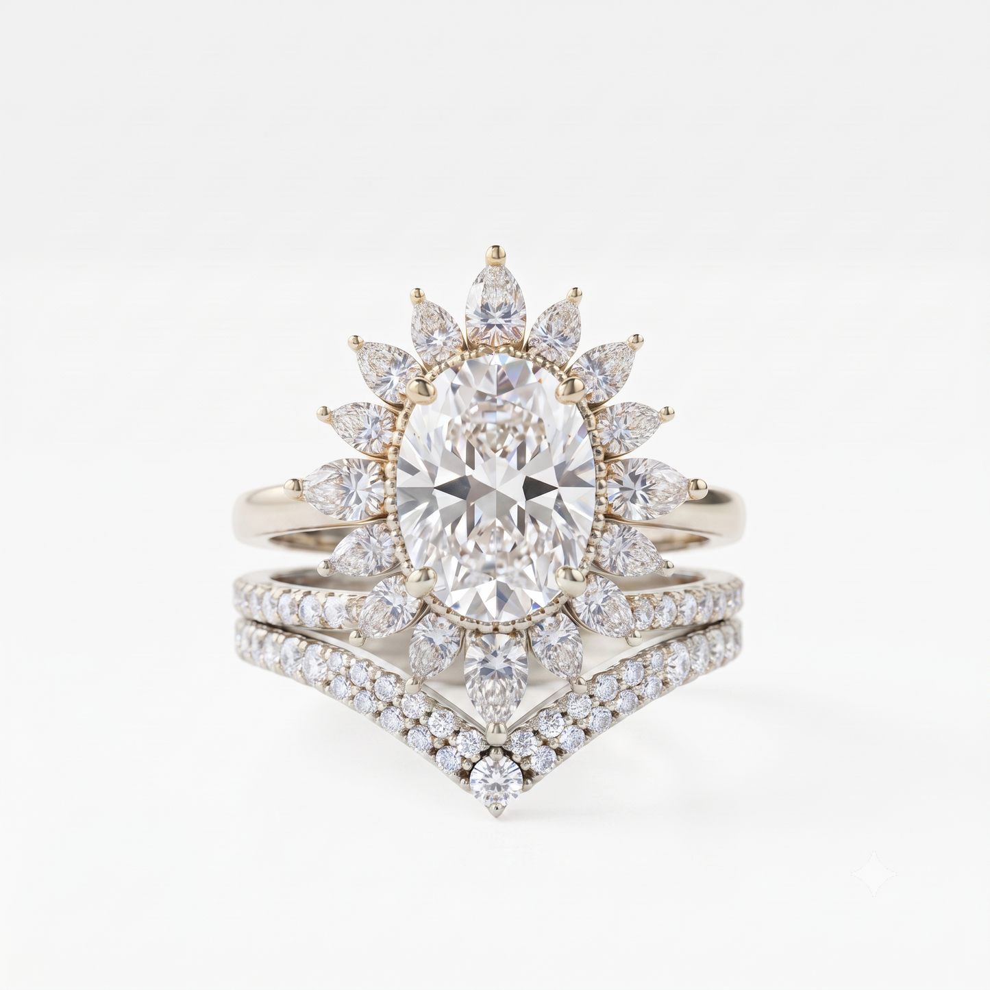 2.70 Ct Oval Cut Lab-GrownBridal Ring Set Floral Halo
