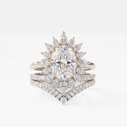 2.70 Ct Oval Cut Lab-GrownBridal Ring Set Floral Halo