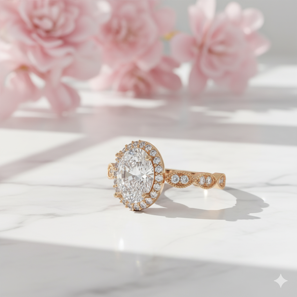 1.60CT Oval Halo Lab Grown Diamond Engagement Ring