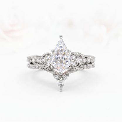 1.69 Ct Kite Cut Lab Grown Diamond Engagement Ring Set