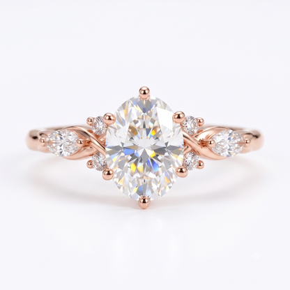 6*8mm Oval cut Natural Diamond Engagement Ring,Stacking ring