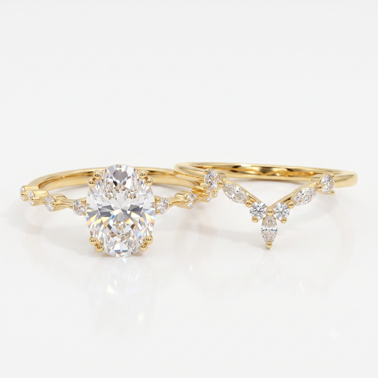 1.50 Ct Oval Lab-Grown Engagement Ring Set – 14K Gold