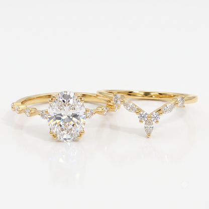 1.50 Ct Oval Lab-Grown Engagement Ring Set – 14K Gold