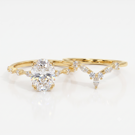 1.50 Ct Oval Lab-Grown Engagement Ring Set – 14K Gold