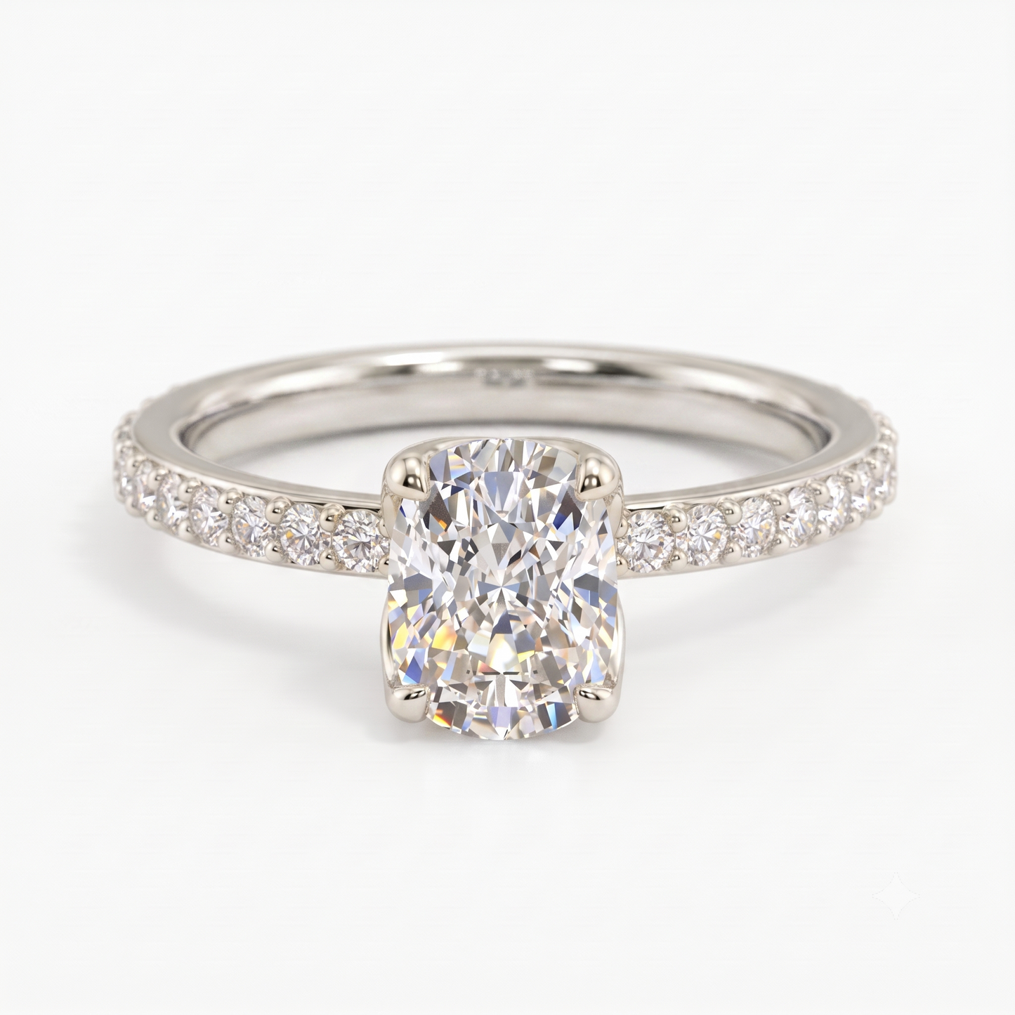1. 5/8 ct Elongated Cushion Cut Lab Grown Diamond Solitaire Engagement Ring, Pave Wedding Ring