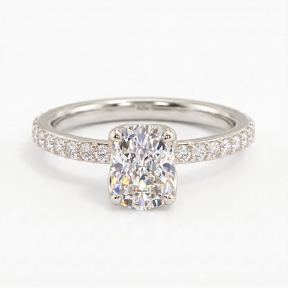 1. 5/8 ct Elongated Cushion Cut Lab Grown Diamond Solitaire Engagement Ring, Pave Wedding Ring