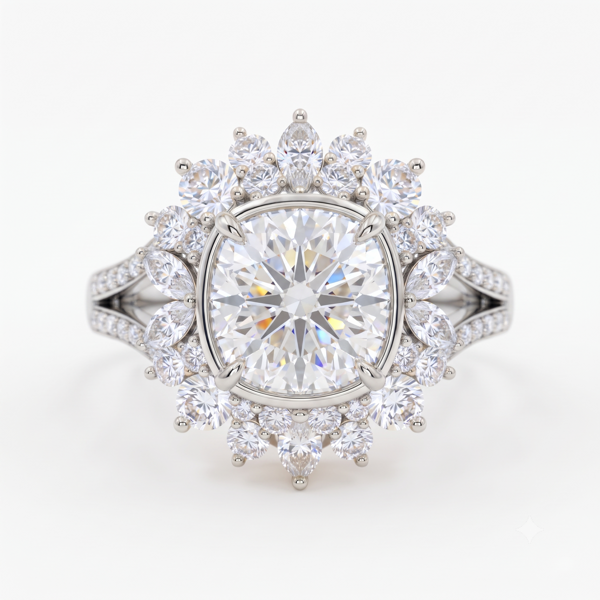 white gold cushion cut halo engagement ring​




