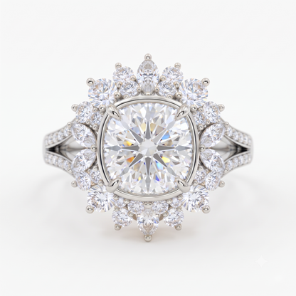 white gold cushion cut halo engagement ring​




