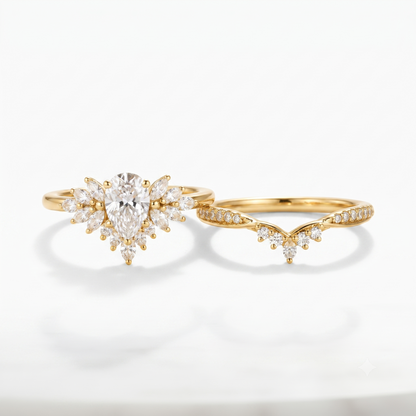 1.70 Ct Pear Lab Diamond Bridal Set – Vintage Cluster Ring