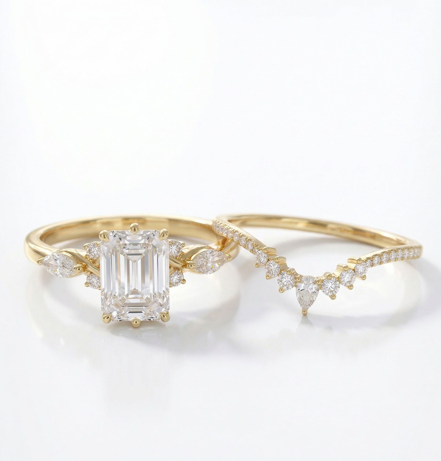 2.130ct Emerald Cut Lab-Grown Diamond Engagement Ring Set