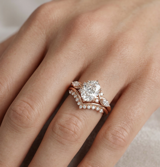 1.560CT Oval Lab Grown Diamond Engagement Ring Set