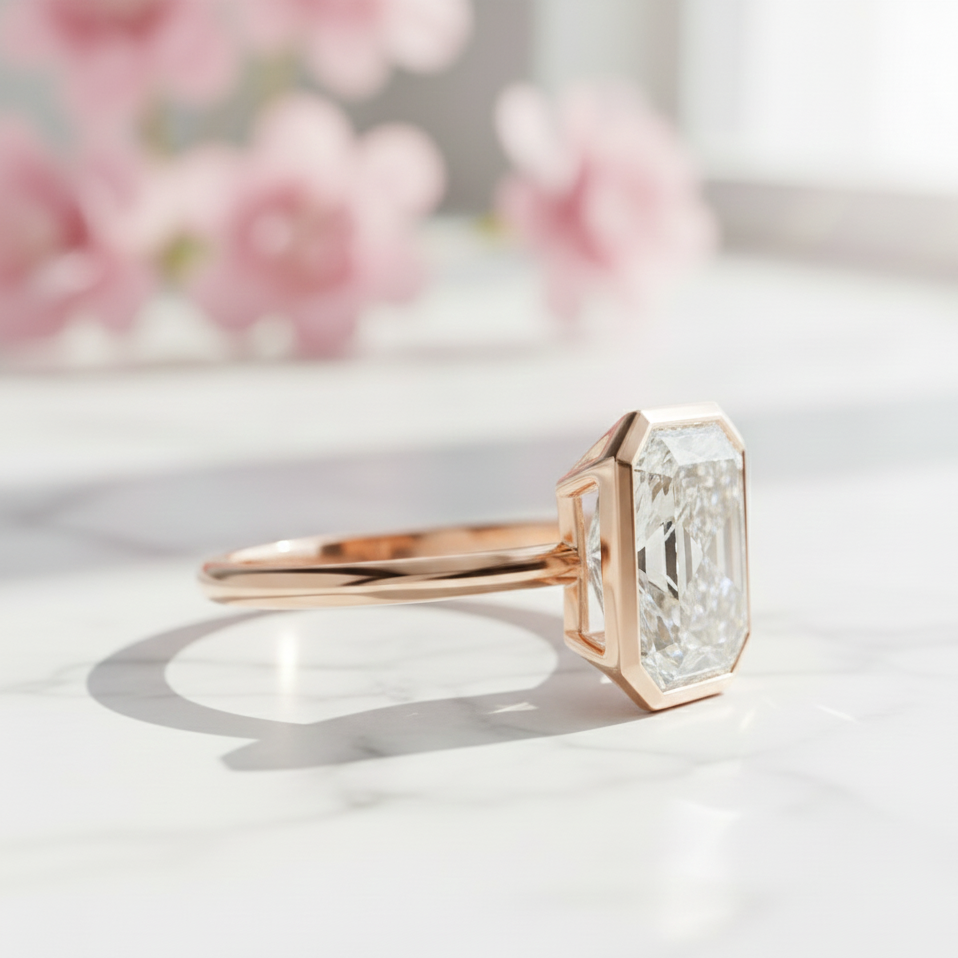 1.750 ct Radiant Cut Moissanite Engagement Ring - Bezel Set