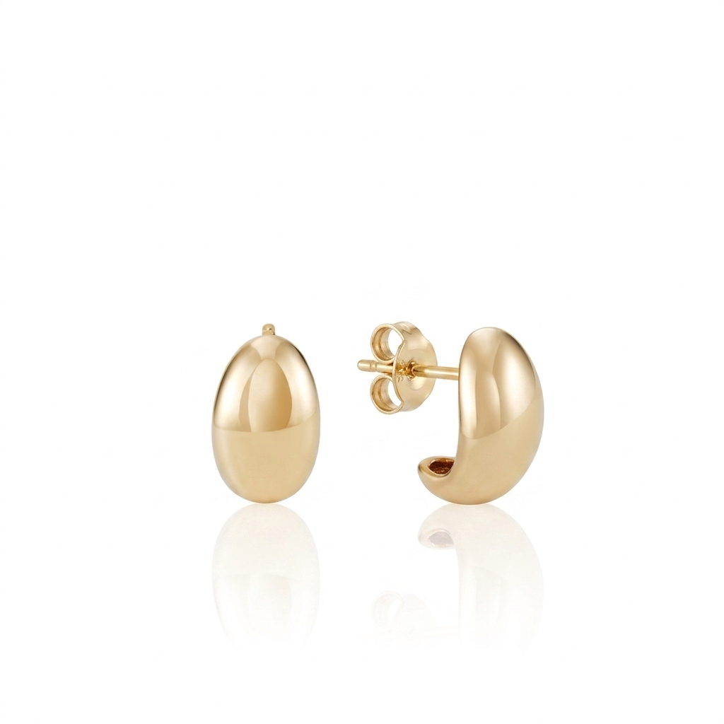 Bold Dome Huggie Hoop Earrings • 14K Gold Chunky Mini Hoops